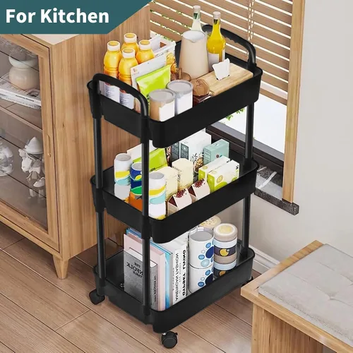 Miniatura 5 de EZ COZY Carrito rodante de 3 niveles, organizador de pañales de plástico con ruedas, carrito con ruedas para pañales, guardería de bebé, cocina
