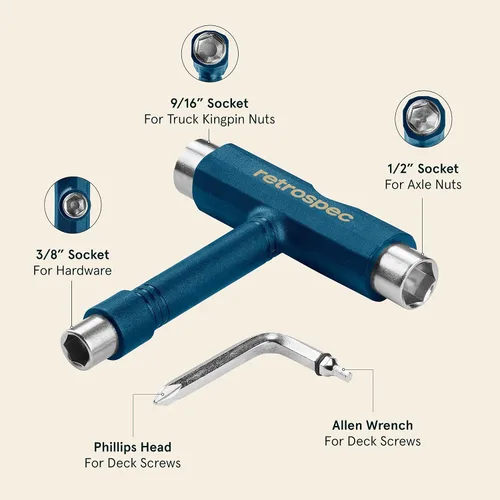 Miniatura 3 de Retrospec Upkeep - Herramienta de patinaje portátil multifunción todo en uno con llave Allen 2 en 1 y destornillador Phillips para ajustar y apretar