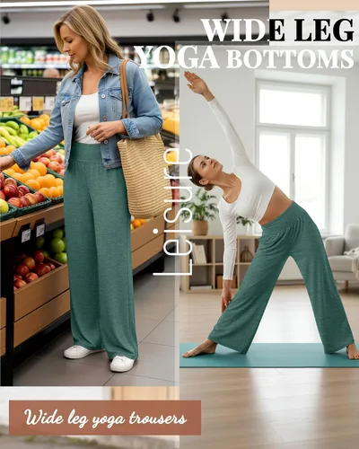Miniatura 11 de Neer - Conjunto de 3 pantalones de yoga de pierna ancha para mujer - Pantalones deportivos cómodos, holgados, de cintura alta y casuales