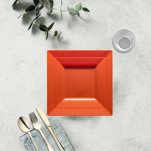 Miniatura 6 de Smarty Had A Party Elegante juego de vajilla de plástico desechable, platos de plástico resistentes (naranja, juego de platos combinados