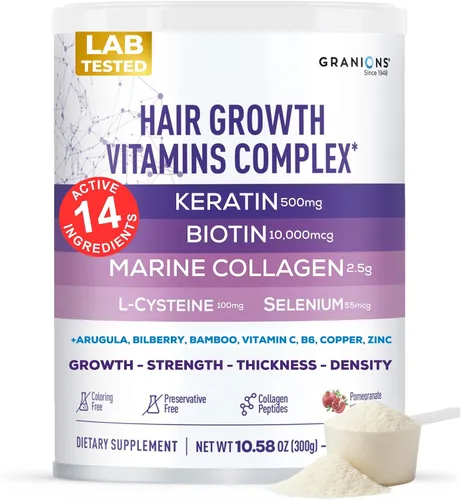 Miniatura 9 de Granions Suplementos para el crecimiento del cabello, biotina, queratina y aminoácidos, pastillas de zinc y selenio para mujeres y hombres