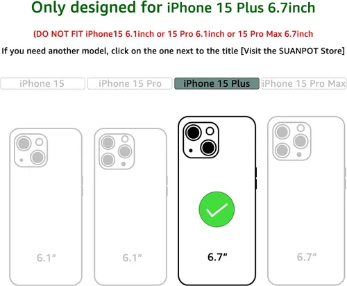 Miniatura 2 de SUANPOT Funda protectora tipo cartera con función atril para iPhone 15 Plus de 6.7 pulgadas, con soporte para tarjetas de crédito RFID, funda