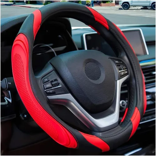 Osilly Funda de cuero para volante de automóvil de 15 pulgadas, accesorios automotrices elástica, transpirable, antideslizante, protector de volante
