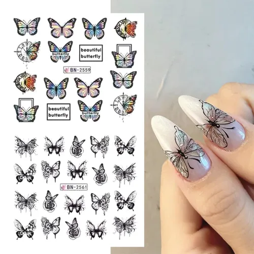 Miniatura 2 de SINSEN Calcomanías de arte de uñas de mariposa, mariposas coloridas de primavera y verano, bonitas decoraciones de arte de uñas para mujeres