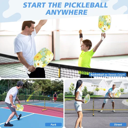 Miniatura 8 de Pickleball Net Set with 4 Fiberglass Paddles, Portable Pickleball Set with 4 Fiberglass Paddles, 6 Balls & Carry Bag, Easy Setup for Driveway