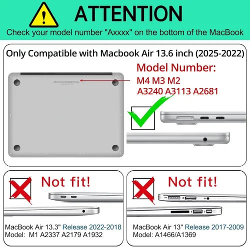 Miniatura 2 de AKIT Funda compatible con MacBook Air de 13 pulgadas M5 2026 2025-2022 M4/M3/M2 A3449 A3240 A3449 A3113 A2681, funda rígida delgada para laptop