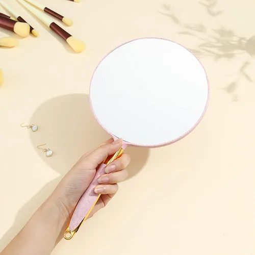 Miniatura 3 de Eaoundm Espejo de mano redondo para maquillaje (6.9 pulgadas de ancho x 13 pulgadas de largo, rosa)