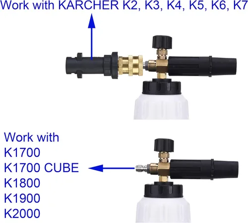 Miniatura 2 de M MINGLE Cañón de espuma, compatible con lavadora a presión Karcher K2, K3, K4, K5, K6, K7, con 5 puntas de boquilla, conector rápido de 1/4
