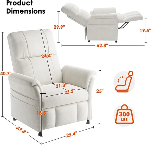 Miniatura 2 de AMADA HOMEFURNISHING Silla reclinable eléctrica para adultos, silla reclinable de felpilla moderna ajustable con bolsillos laterales, control
