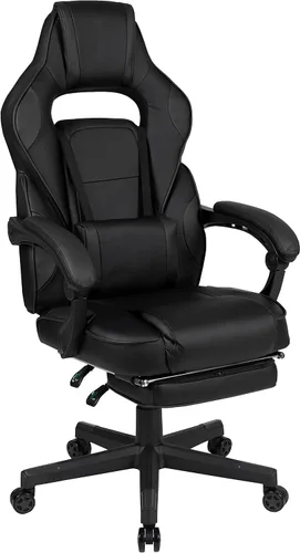 Miniatura 3 de EMMA + OLIVER Silla ergonómica negra para videojuegos, respaldo/brazos, reposapiés, masaje lumbar