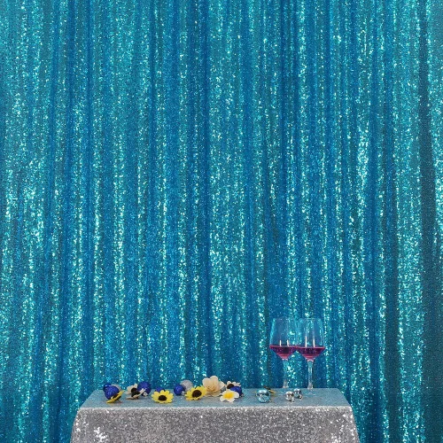 Miniatura 14 de Poise3EHome Cortina de Fondo de Lentejuelas Azul Bebé, Cortina de Fondo de Fotografía de Lentejuelas de 8 pies x 10 pies para Decoración de Fiestas