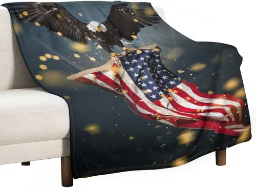 Miniatura 41 de Manta de bandera estadounidense con águila calva, decoración patriótica, forro polar esponjoso, grueso, tamaño grande, suave para sofá, silla, cama