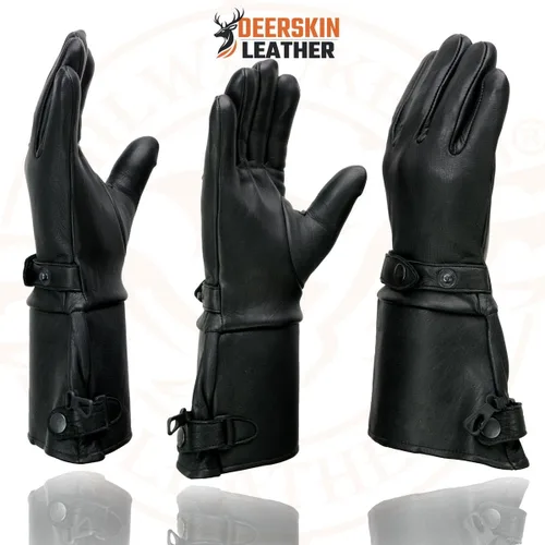 Miniatura 4 de Milwaukee Leather SH857 Guantes de motocicleta con forro térmico para hombre, piel de ciervo de Estados Unidos, color negro