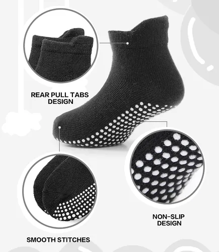 Miniatura 3 de JAKIDAR Calcetines Antideslizantes para Bebés y Niños Pequeños 9 Pares Calcetines de Algodón con Agarre en el Tobillo para Niños Niñas Bebés Niños