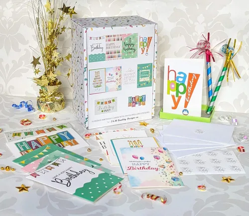 Miniatura 4 de 120 tarjetas de feliz cumpleaños para oficina, negocios y uso personal con mensaje genérico corto en el interior, notas de felicitación surtidas a