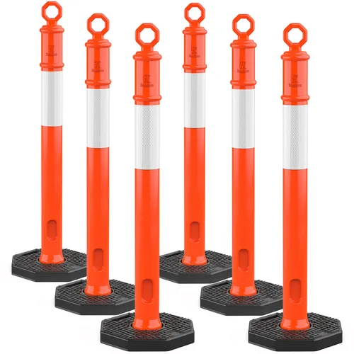 RoadHero Juego de 6 postes delineadores de 45 pulgadas con base, postes delineadores de tráfico naranja con conos y cuellos reflectantes para