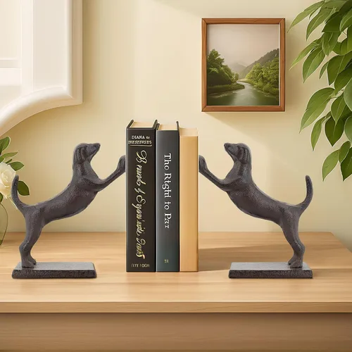Miniatura 3 de Sujetalibros decorativos para perros, extremos únicos de hierro fundido con forma de animal para guardar libros resistentes, para decoración