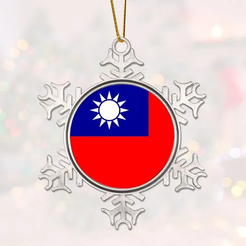 Miniatura 3 de Bandera nacional de peltre copo de nieve adornos de Navidad de China Taiwán bandera adornos para árbol de Navidad, decoración colgante de metal