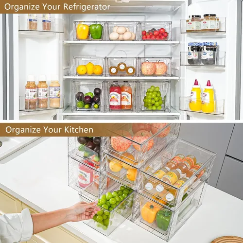 Miniatura 4 de Paquete de 6 organizadores y almacenamiento de despensa, organizador de almacenamiento de cocina apilable transparente, contenedores organizadores
