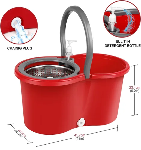Miniatura 4 de Juego de cubos de fregona para limpieza de suelos con escurridor giratorio de 360°, agua sucia separada con 3 cabezales de fregona de microfibra