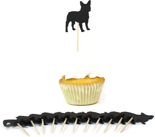 Miniatura 10 de Juego de 12 adornos para cupcakes de pastor alemán Decoración de pastel de perro negro hecho a mano Decoración de fiesta de cumpleaños