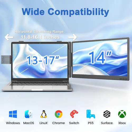 Miniatura 7 de KEFEYA - Extensor de pantalla para laptop, 14" FHD 1080P IPS, extensor dual de monitor portátil, monitor portátil conectar y usar (Plug & Play)