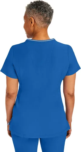 Miniatura 2 de Healing Hands Camiseta quirúrgica para mujer, 3 bolsillos, cremallera, cuello en Y, ligera, transpirable, tela elástica 2254 Sonia HH360