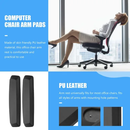 Miniatura 6 de Reemplazo de reposabrazos de elevación giratoria para sillas de oficina, almohadillas de cuero PU, cómodas y ajustables para silla de computadora