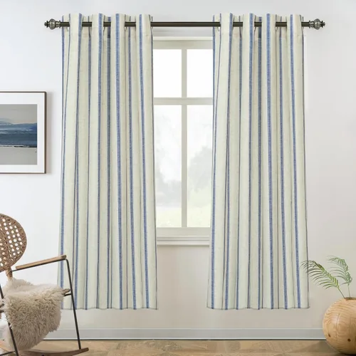 Miniatura 16 de DriftAway - Cortinas de Lino Mezcla de Granja 100% Opacas de 84 Pulgadas de Largo para Dormitorio, Cortinas Verticales Rayadas Impresas de Lino