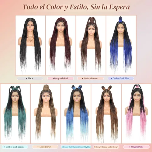 Miniatura 5 de Lexqui Pelucas Trenzadas sin Nudos de 36'' para Mujeres Pelucas de Encaje Trenzadas Peluca Trenzada de Encaje Completo Peluca Trenzada Sintética