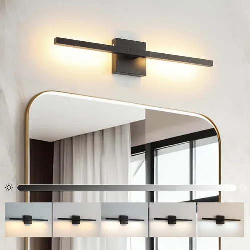 Miniatura 9 de Lámpara de tocador de baño moderna de 24 pulgadas, lámpara de baño negra de 18W sobre espejo, aplique de pared LED regulable de 5CCT para espejo