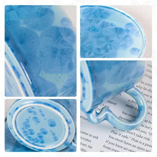 Miniatura 5 de Juego de 2 tazas de té y platillos KAMMAK, tazas de café de porcelana, 7.5oz tazas de expreso con esmalte cristalino, tazas de cerámica demitaza