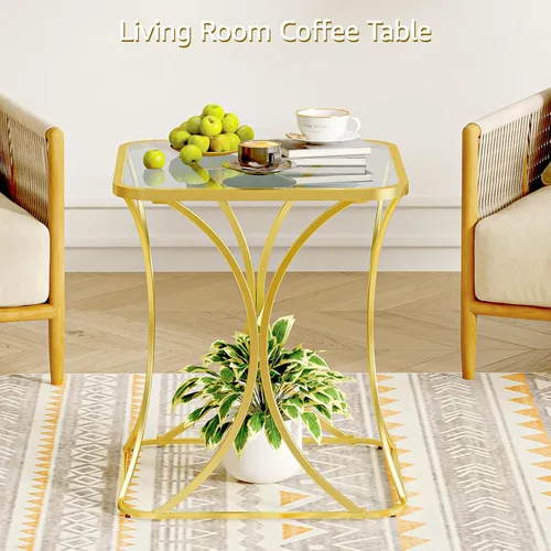 Miniatura 8 de Mesa auxiliar cuadrada de 19.68 pulgadas con parte superior de vidrio templado, elegante marco de metal en forma de X, mesa auxiliar para sala