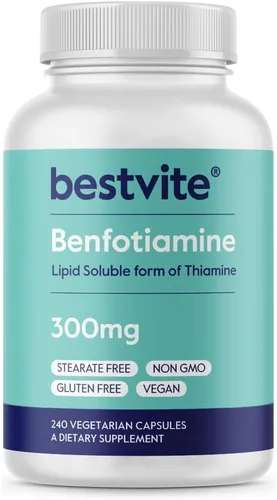 BESTVITE Benfotiamina 300 mg (240 cápsulas vegetarianas) sin estearatos - sin dióxido de silicio - vegano - sin OMG - Sin gluten