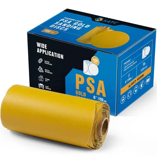 Miniatura 12 de S SATC 100 discos de lija PSA de 6 pulgadas, papel de lija con parte trasera adhesiva de grano 80 para taladro, papel de lija automotriz redondo