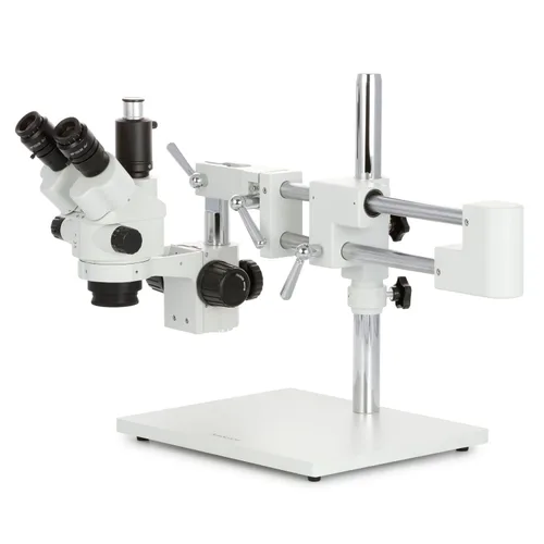 Miniatura 6 de AmScope - Microscopio estéreo con zoom Simul-Focal 7X-45X en soporte tipo jirafa con luz de anillo LED de 144 - SM-4NTP-144