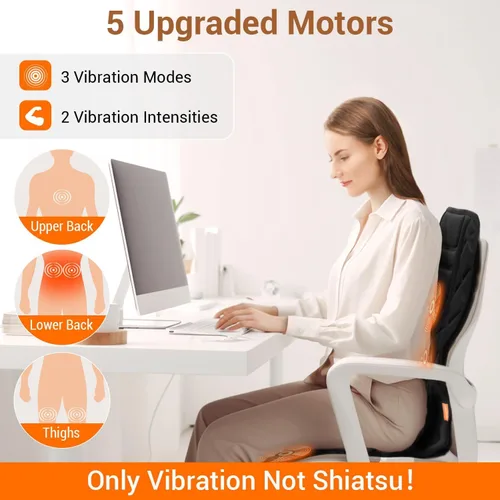 Miniatura 4 de CARSHION Masajeador de espalda con calor, funda de asiento con calefacción con 5 nodos de masaje vibratorios, almohadilla para silla para aliviar