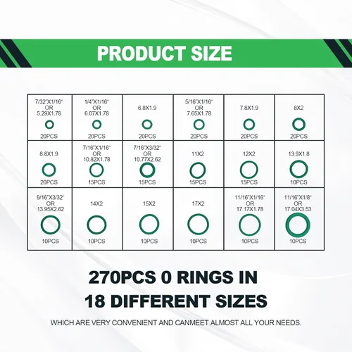 Miniatura 2 de Kit de juntas tóricas de aire acondicionado para automóvil, conjunto surtido de juntas de orings de sellado, 270 piezas, arandela de junta