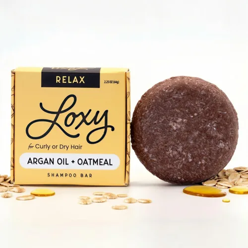 Loxy Relax - Jabón hidratante en barra de champú para cabello rizado, ondulado o encrespado, aceite de argán y avena, vegano y libre de crueldad,