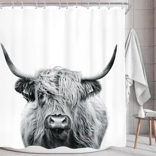 Miniatura 8 de AMBZEK - Cortina de ducha pequeña para establo con vaca de las tierras altas, 36 pulgadas de ancho x 72 pulgadas de largo, toro occidental, diseño