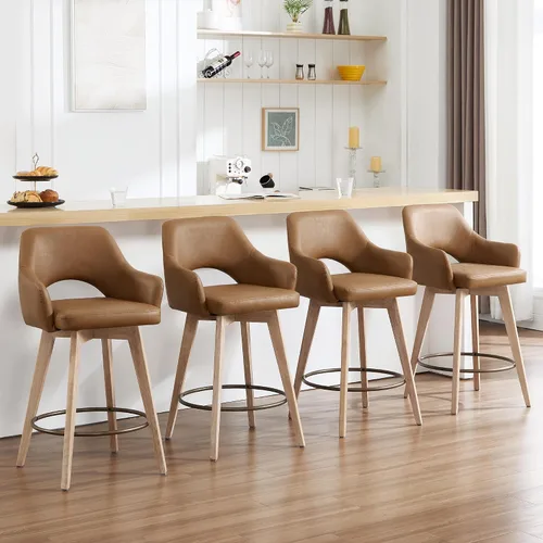 Miniatura 21 de Zesthouse Juego de 2 taburetes giratorios para mostrador, taburetes de bar de altura de mostrador de madera con respaldo y brazo, taburetes de bar