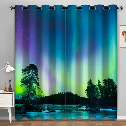 Aimego Cortinas opacas coloridas de aurora, hermosas maravillas de la naturaleza, cortinas para ventana, decoración para dormitorio, sala de estar,