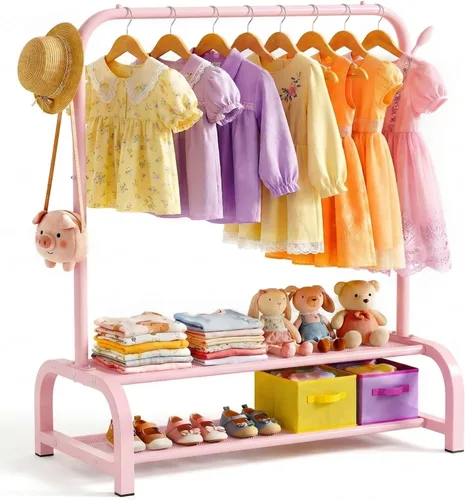 Miniatura 9 de Estante de Ropa Mejorado para Niños - Perchero de Vestir para Bebés y Niños Pequeños Montessori - Pequeños Estantes Portátiles para Ropa con Estante