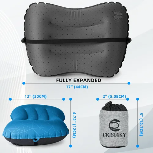 Miniatura 3 de Almohada de camping Crisonky - Almohada inflable - Almohada de viaje para mochileros y avión, soporte lumbar 2.0, almohada inflable, ultraligera