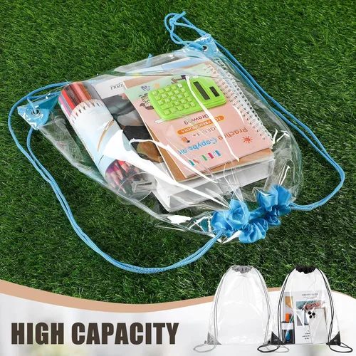 Miniatura 5 de 50 bolsas transparentes con cordón, bolsas de PVC deportivas, a granel, transparente, para estadio, impermeable, mochila transparente para gimnasio