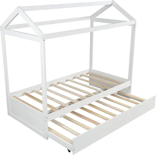Miniatura 5 de Bellemave Cama de casa individual con nido para niños, cama de casa con techo, tamaño individual, marco de sofá cama con nido para niños y niñas