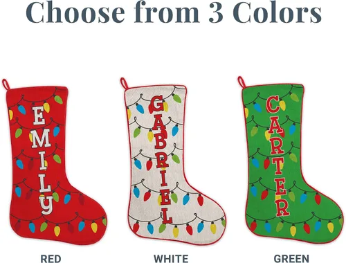Miniatura 6 de Let's Make Memories Calcetín de Navidad Personalizado - Personalizado con Tu Nombre - Colores Tradicionales de Fiestas - Calcetines para la Familia
