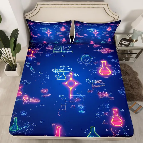 Miniatura 37 de Juego de ropa de cama ajustable con fórmula informática para niños y niños, diseño de geometría de acuarela, números, fórmula matemática, juego