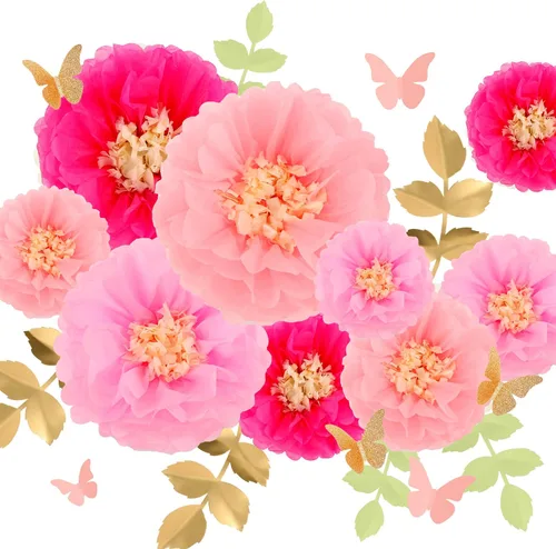 Miniatura 12 de Fonder Mols Papel de seda con mariposas y hojas de olivo para bodas, baby shower, cuarto de bebé, decoración de fiestas y eventos, pompones Amarillo