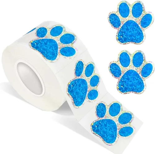 Miniatura 14 de 500 piezas de rollo de calcomanías lindas de patas de perro en glitter, etiquetas adhesivas de huellas de perro negro, etiquetas de vinilo